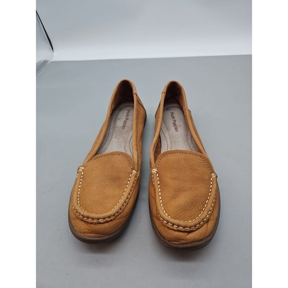 Hush Puppies Womens 10 Narrow Tan Suede Leather Slip On Mocassin Flats Casual - Picture 1 of 5